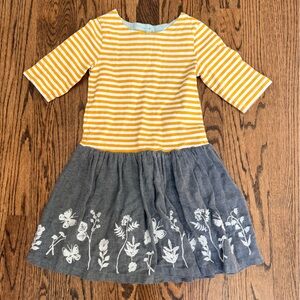 Mini Boden Yellow Striped Dress with Gray Floral Skirt
